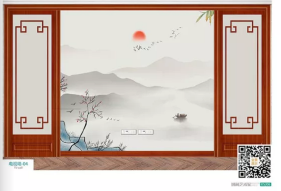 廠價(jià)熱賣鑫順來DQ-04掃碼中式電視墻，掃二維碼看裝修風(fēng)格